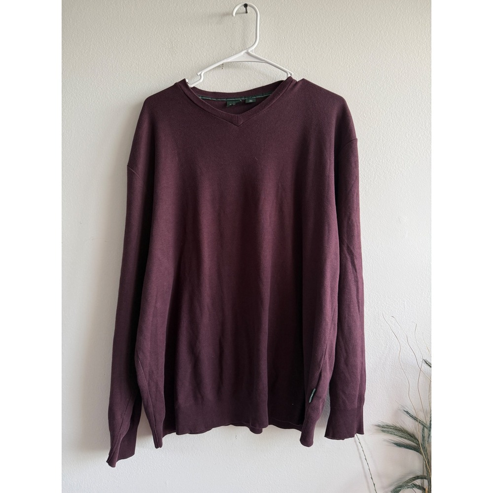 Golf Mens Burgundy 100% Cotton V-Neck Long Sleeve Knit Sweater Size XL‎ 3153